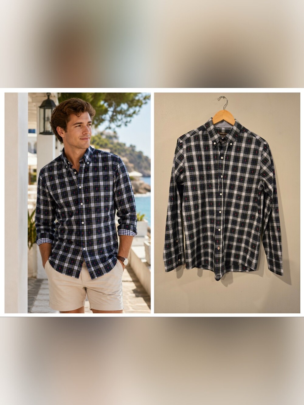 J. McLaughlin Mens Modern Fit Plaid Button Down Shirt 100% Cotton Preppy Classic